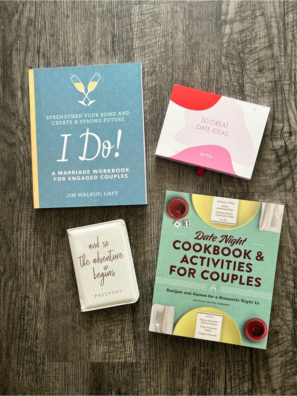 Bridal Wedding Gift Bundle - Couple Workbook Cookbook Passport Date Night Cards